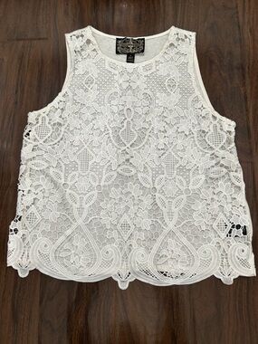 James Coviello Anthropologie White Crochet Lace Tank Top